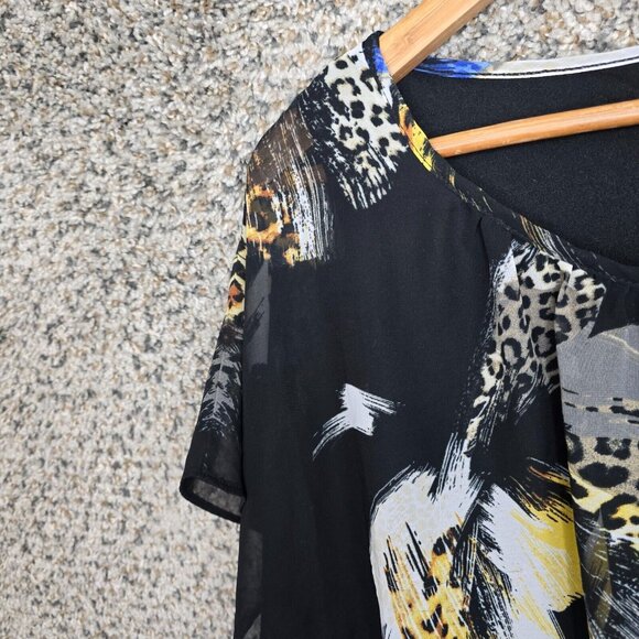 JM Collection Top Womens Small Black Flutter Sleeve Floral Print‎ Blouse Ladies - Picture 3 of 7